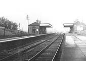 Looking towards Nuneaton, this view shows the substantial passenger facilities on the down platform circa 1960s