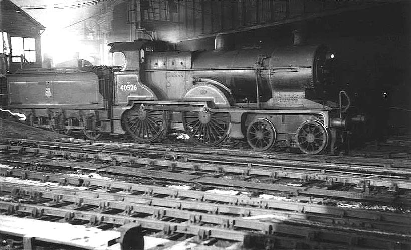 Ex-Midland Railway 2P 4-4-0 No 40526 is seen standing in the short head shunt sited between Platforms 8 and 9 in front of No 2 Signal Cabin