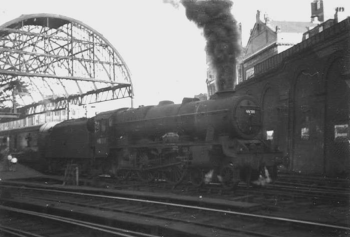 Ex-LMS 6P 4-6-0 Rebuilt Royal Scot class No 46120 'Royal Inniskilling Fuisilier' is departing Platform 9 on an express to Bristol