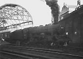 Ex-LMS 6P 4-6-0 Rebuilt Royal Scot class No 46120 'Royal Inniskilling Fuisilier' is departing Platform 9 on an express to Bristol