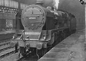 Ex-LMS 5XP 4-6-0 No 45505 'The Royal Ordnance Army Corps' is seen standing at Platform 9 whilst waiting to take the up Pines Express