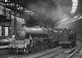 Ex-LMS 5XP 4-6-0 Jubilee class No 45651 'Shovell' is seen standing at Platform 9 with the 12 52pm York to Bristol express on 5th July 1958