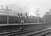 Ex-LMS 5XP 4-6-0 Jubilee class No 45669 'Fisher' is seen standing at the West end of Platform 5 at the head of a southbound express