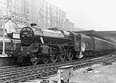 Ex-LMS 4-6-0 5MT 4-6-0 No 45034, one of Stanier's ubiquitous 'Black 5s' is seen standing at the West end of Platform 5 with a northbound express