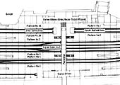 Close up of the 1950 plan showing the revised platform layout which was adopted before the station opened in 1854