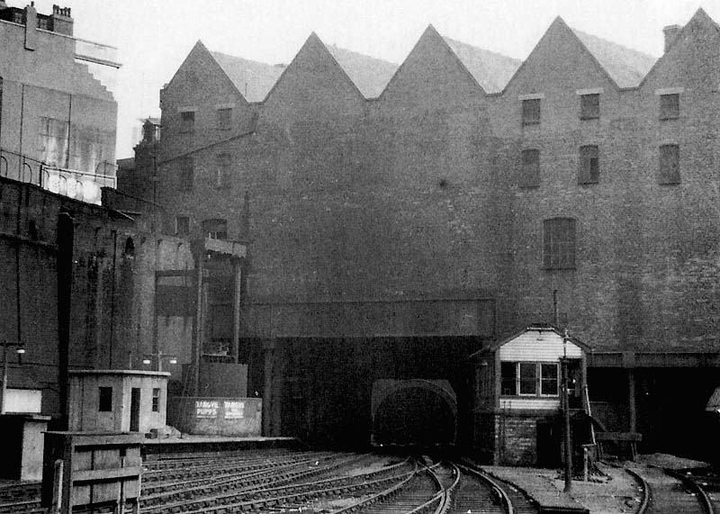 Looking from the East end of Platform 6, formerly Platform 3, towards a smoke filled Worcester Street tunnel with the former South Staffordshire Bays on the left