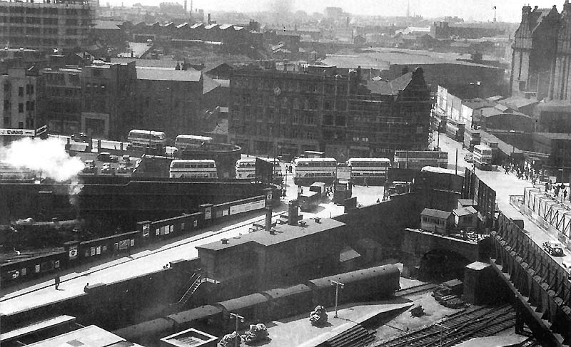 Elevated view from the Queens Hotel looking towards the top of Queens Drive and its junction with Navigation Street and below rolling stock standing in Coffee House Bay