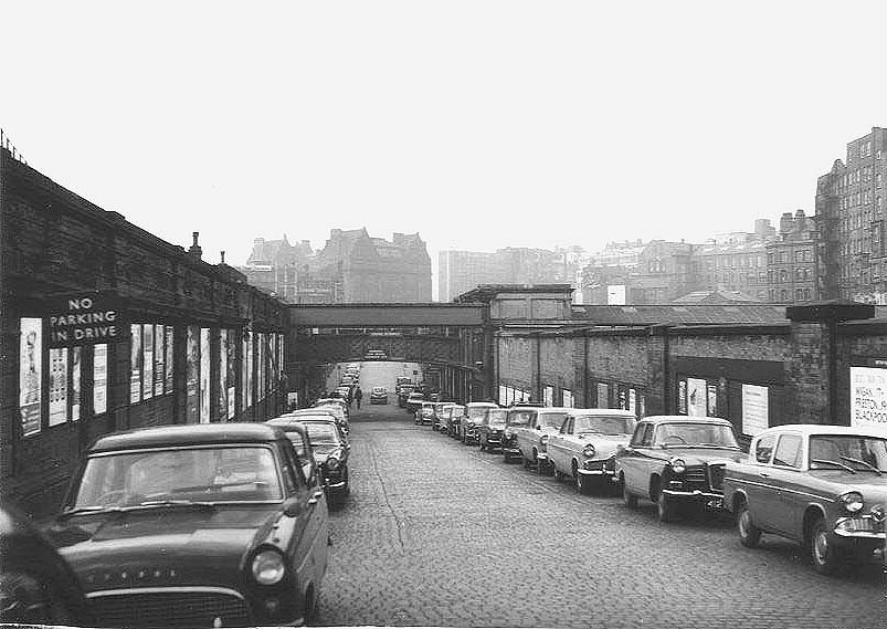 Looking from the East side of Queens Drive towards the central section of the station approach with the Midland portion on the left an the LNWR portion on the right