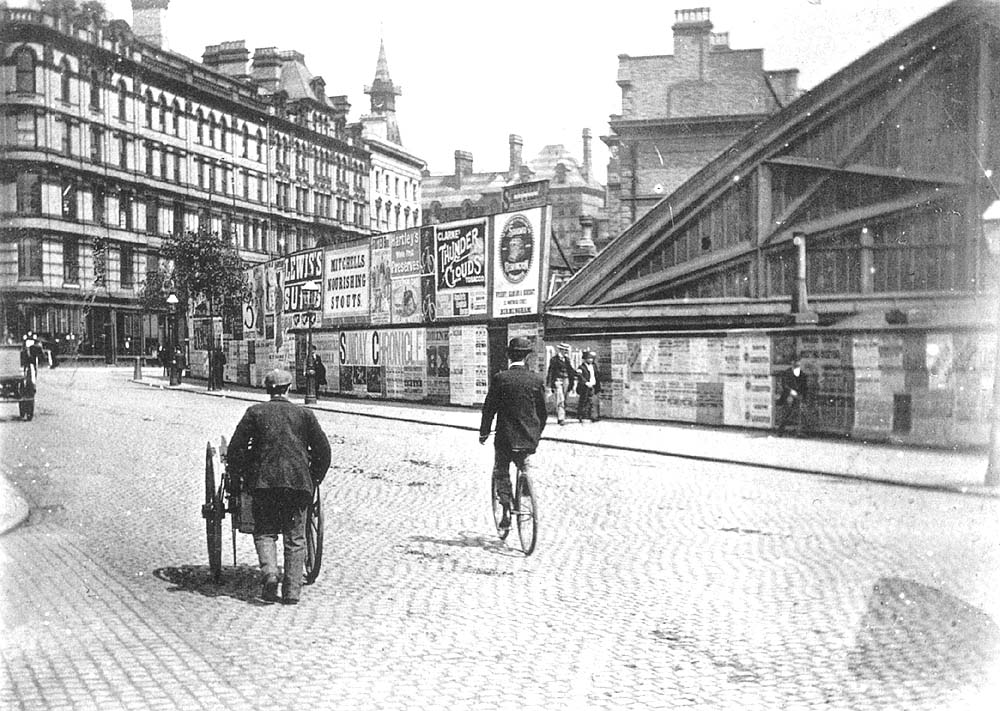 Looking towards Stephenson Street from Navigation Street bridge with the West end screen of the original New Street station on the right