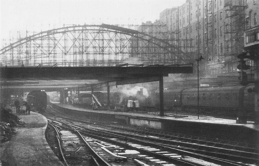 View from the former LNWR parcels sidings located at the East end of New Street station showing the final stages of the removal of EA Cowpers magnificent roof