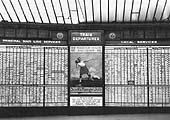 View of the 25 feet wide train indicator board erected by the LMS in September 1926 at the Station Street entrance to Platform Six