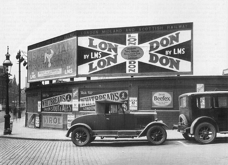 View of the LMS advertising hoarding erected at the junction of  Navigation Street, which can be seen on the left, and Pinfold Street