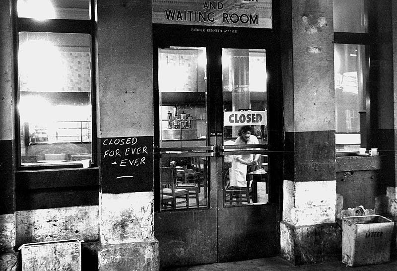 The closure of one of the station's cafeteria, bar and waiting room is recorded in this 1965 photograph