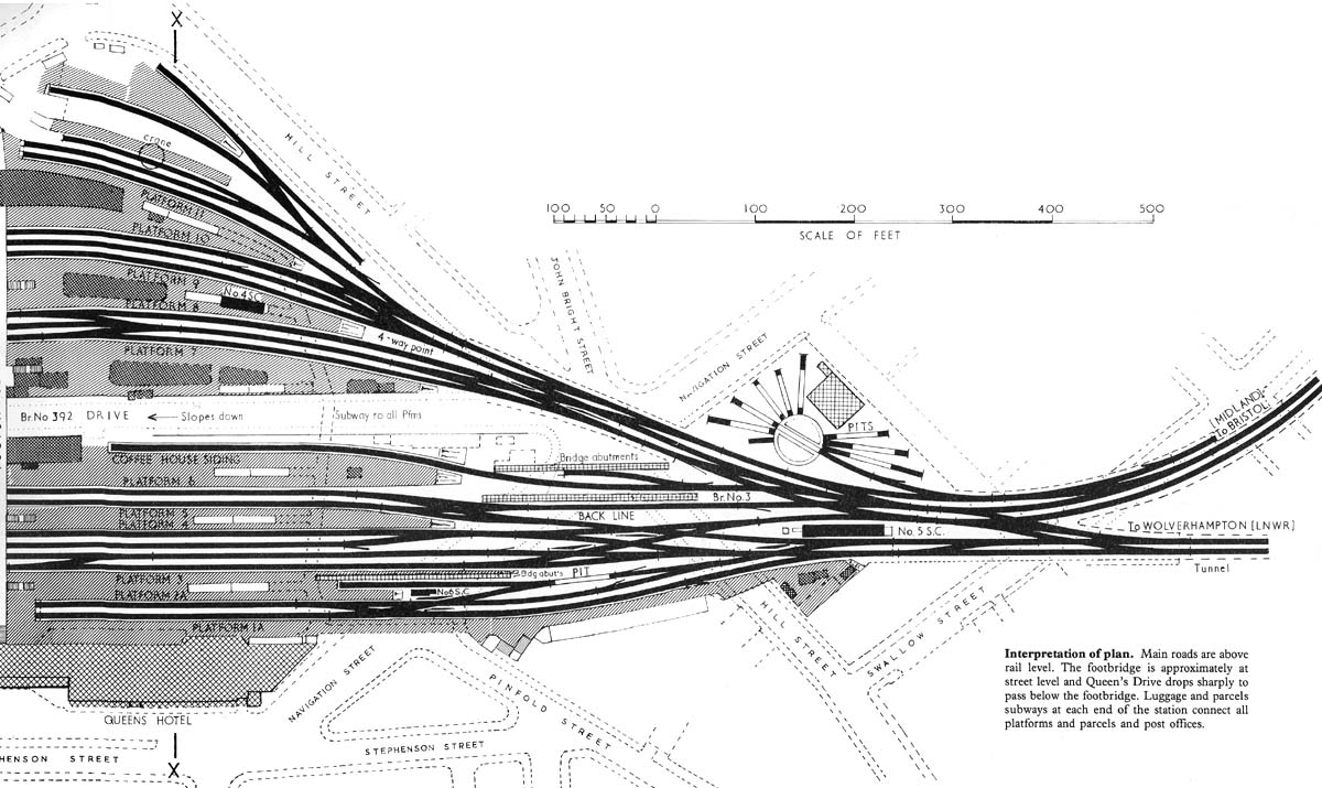 Part Two of the schematic plan of New Street station showing lines to Wolverhampton circa 1910