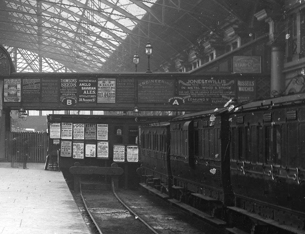 Close up showing the buffer stops of the South Staffordshire bay and the Midland Railway coaches being used for a train to Bristol via the Camp Hill line