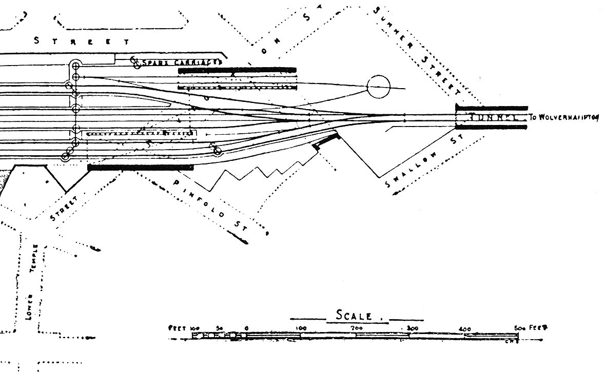 Close up showing the West side of the original station with the turntable located next to the approach to the tunnel to Wolverhampton