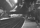 Looking towards the East end of the station and New Street No 2 Signal Box from Platform 8 with numerous mail trollies evident on both platforms