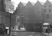 Looking from the East end of Platform 6, formerly Platform 3, towards a smoke filled Worcester Street tunnel with the former South Staffordshire Bays on the left