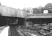 Looking West from the end of the newly constructed Platform 10 whilst above the new bridge carrying Hill Street seen above on 22nd May 1965