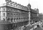 External view of the enlarged Queens Hotel which fronted New Street with the hotel entrance now sign posted on the small canopy seen to the right