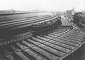 An elevated view of the canopy at the entrance to the new extension which provided protection to both passengers and parcel traffic arriving via Station Street