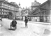 Looking towards Stephenson Street from Navigation Street bridge with the West end screen of the original New Street station on the right