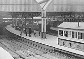 View from the Midland Railway's Parcels Offices looking West towards New Street No 2 Signal Box with Platform 6 on the left