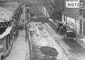 Close up showing the station fronting Station Street and the access leading up to the passenger footbridge that traversed the full width of the station