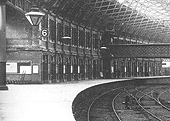 Close up showing the new extension's main station building which housed the offices and the principal passenger facilities on Platform Six