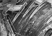 A birds eye view of the rebuilding of the station at the East end of New Street with on the right the remains of Platform One