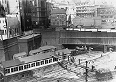 An aerial view of New Street station's 1884 No 5 Signal Box which was 80 feet long and equipped with 152 levers on 4th May 1938