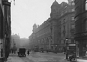 Looking towards the Queen's Hotel on the right from the West end of Stephenson Street showing the new 1917 built main frontage