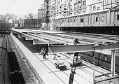 Looking towards Wolverhampton showing the erection of the temporary roof above the West end of Platforms 2A and 3