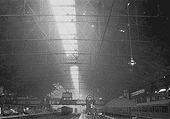 View looking towards Coventry of New Street station's centre lantern light and ventilation section being removed in 1945