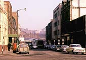A 1963 view along Station Street from its junction with John Bright Street showing New Street station in the background