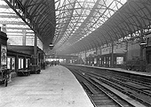 View from the West end of the extension along Platform 4 towards Derby with Platform 5 and New Street No 4 Signal Box  on the right on 12th Oct 1903