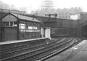 Looking East under Queens Drive bridge and Worcester Street tunnel with New Street No 2 Signal Box on the left and the parcel sidings on the right