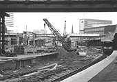 Looking East from the West end of Platform 10 with the soon to be demolished passenger footbridge over Queens Drive in the middle distance