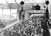 View looking from one of the Queens Hotel's windows above the passenger footbridge looking towards the station building on Platform 3