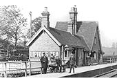 Close up of Birdingbury station's 1851 structure with the four-lever 'ground' frame sited under the window on the right
