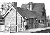 Close up of the station building with the booking office on the left, the general waiting room and the station master's house at the far end