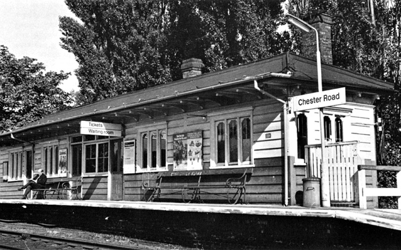 View of Chester Road station's main station building located on the down platform for Birmingham trains