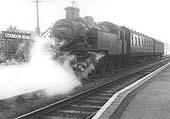 British Railways built Ivatt 2MT 2-6-2T No 41322 is seen in 'push' mode at the rear of a two-coach motor-fitted train to Nuneaton