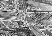 A 1931 aerial view looking along the Nuneaton branch with Coundon Wharf on the right and station in the distance