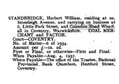 A notice dated 23rd July 1937 relating to the bankruptcy of HW Standbridge, a Coal Merchant based at Coundon Wharf