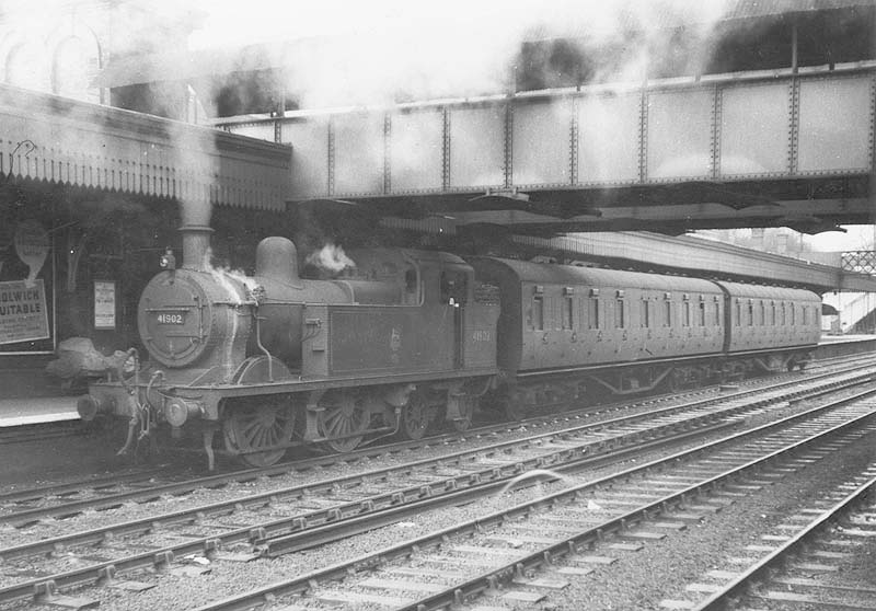 Ex-LMS 2P 0-4-4T No 41902 is seen at the rear of a Leamington to Nuneaton 'Push-Pull' service