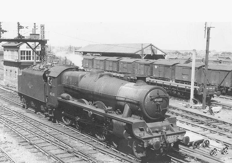 Ex-LMS 4-6-0 5XP Jubilee class No 45603 'Solomon Islands' passes Coventry No 3 signal cabin light engine