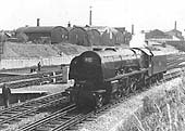 Ex-LMS 4-6-2 8P Coronation class No 46245 'City of London' is seen coming off light engine from the Leamington branch