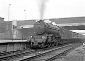Ex-LNER 2-6-2 V2 No 60963 is seen arriving at Coventry station's new platform two with an up Cathedral special