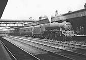 Ex-LMS 4-6-0 Jubilee class No 5742 'Connaught' is seen arriving at platform one in Coventry with an up express service
